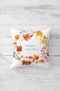 Happy Autmn Sonbahar Yaprakları Gizli Fermuarlı Kırlent Kılıfı Koltuk Yastık Kılıfı TAKIM(4ADET), Sarı-Kahverengi 45 x 45