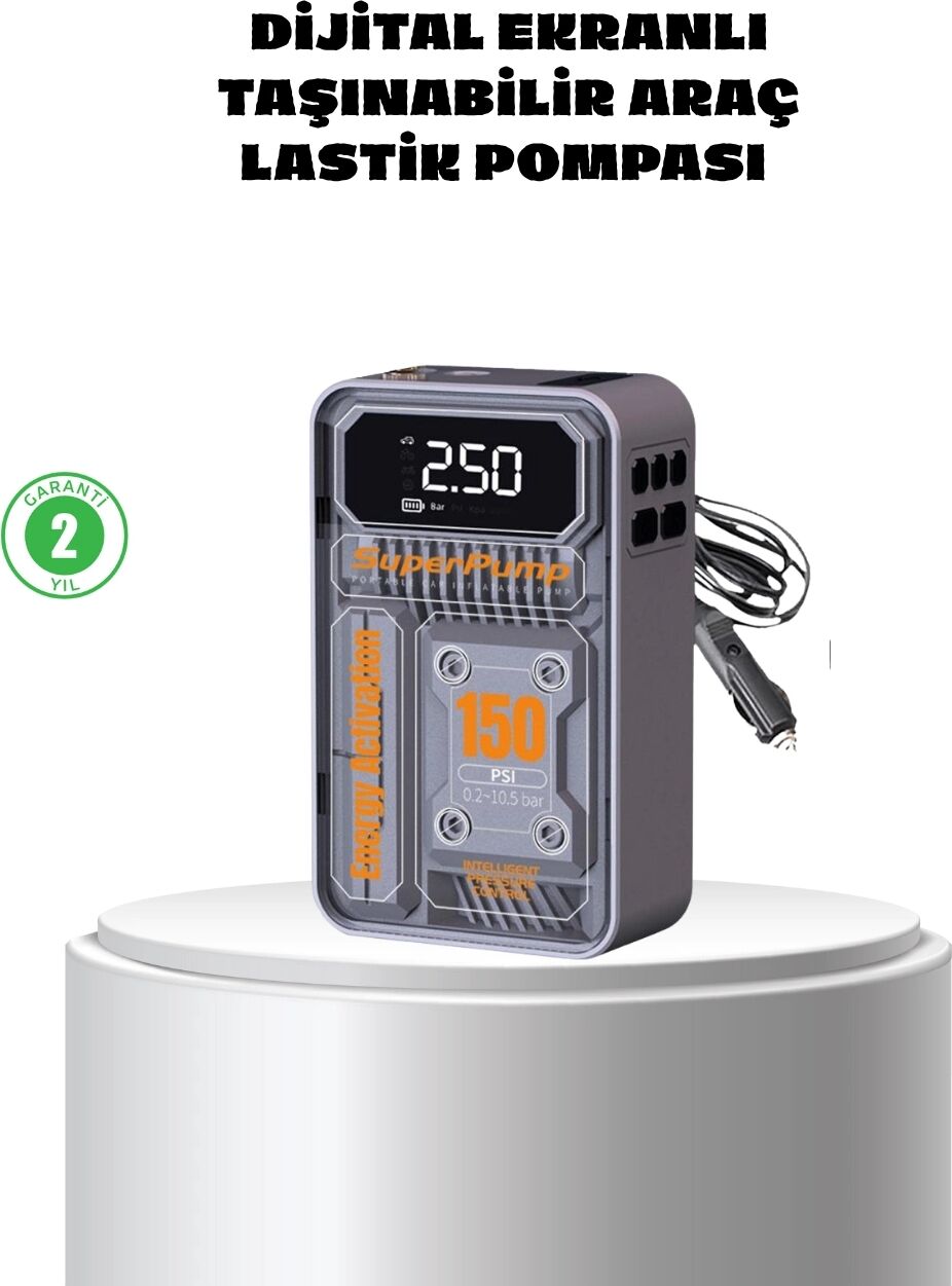 Taşınabilir Kablosuz Hava Pompası – 150 Psı Güçlü Basınç ve 6000MAH Şarjlı