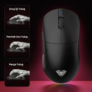 Aula V9 Pro 26000 Dpı PAW3395 Sensör 8000Hz Tri-Mode Kablosuz Oyuncu Mouse Rgb Omron Switch Lightweight E-Spor Gaming Mouse Siyah