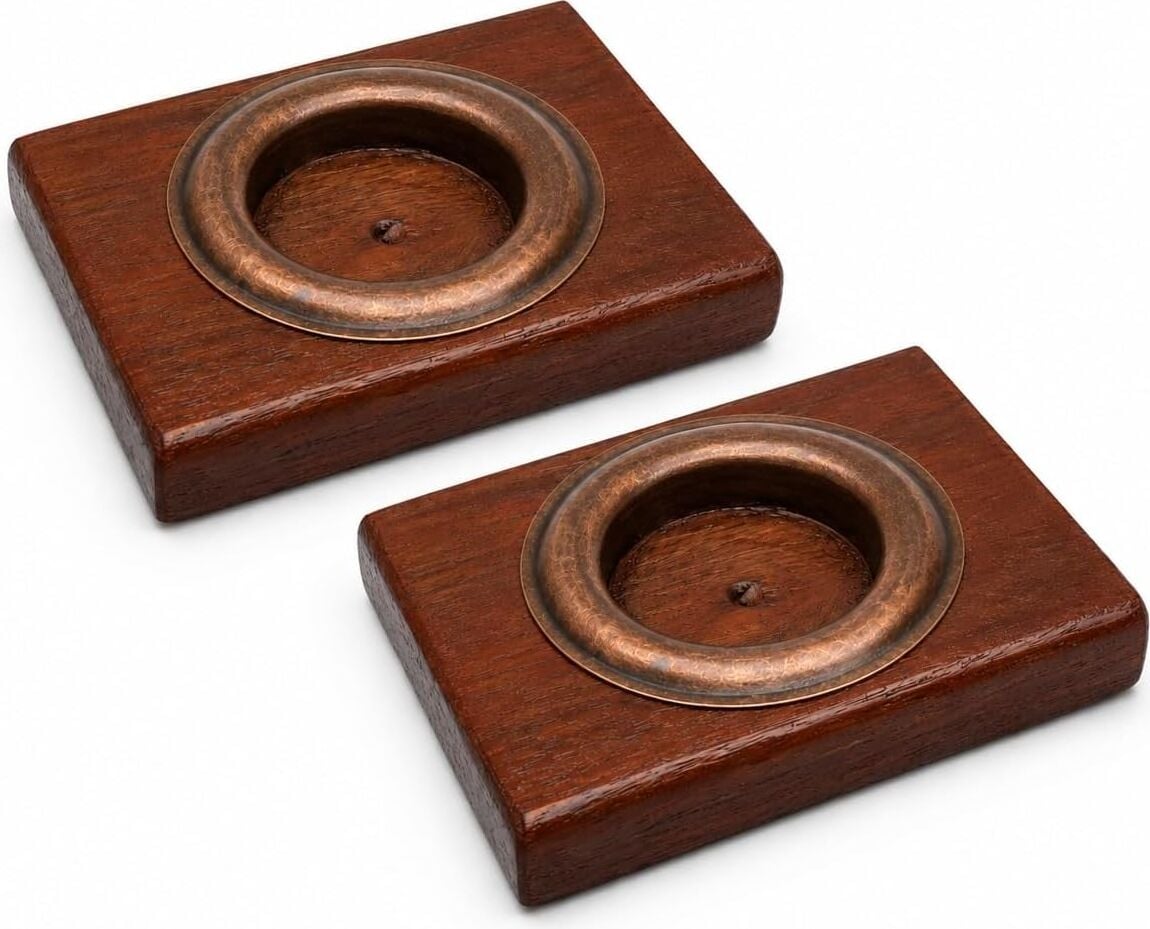 Bfastore El Yapımı Ahşap Tealight Mumluk Seti, Dekoratif Tasarım, 2 Adet, 9X7X1,5 Cm, Renk Seçenekli (Koyu Maun Mumluk + Antik Renkli Hazne)