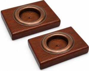 Bfastore El Yapımı Ahşap Tealight Mumluk Seti, Dekoratif Tasarım, 2 Adet, 9X7X1,5 Cm, Renk Seçenekli (Koyu Maun Mumluk + Antik Renkli Hazne)