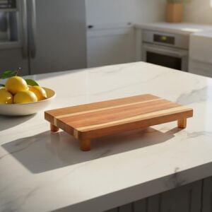Doğal Akasya Ahşap Ayaklı Sunum Standı ve Servis Tepsisi – 25X18 cm Dikdörtgen Yükseltici, Banyo Tezgahı, Mutfak ve Kahve Köşesi Düzenleyici
