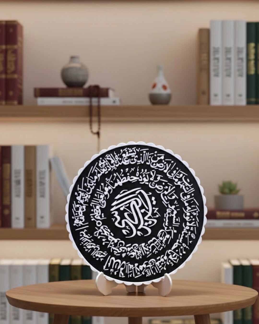 Ayetel Kürsi Yuvarlak Masaüstü Dekoratif Islami Duvar ve Sehpa Süsü