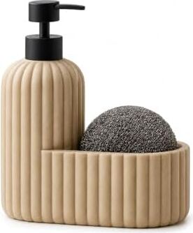 Polyresin Sıvı Sabunluk, Modern Çizgili, Krem Renk, Mat Doku, Sıvı Sabun, Pompalı, Kozmetik Şişesi, Doldurulabilir Sıvı Sabunluk, Banyo Mutfak Lavabo Otel Karavan Mien Aksesuarı