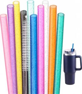 4 Adet Yeniden Kullanılabilir Simli Pipet Seti  Bardaklar Için, Temizleme Fırçası Dahil, 40OZ 30OZ Kupalar ile Uyumlu (Kırmızı,turkuaz,mavi,mor)