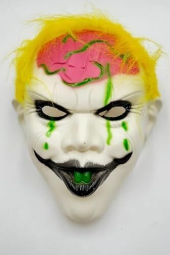 Halloween Maske Palyaço Pembe Beyin Sarı Saç
