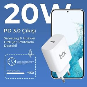 BX-PD20TA 20W Pd Type-C Hızlı Şarj Adaptörü Hızlı Şarj Protokolü Destekli, 15 / 15 Pro Max /14/13/12 Pro Max, S22/S21/ 10, iPad Air/pro ve Daha Fazlasıyla Uyumlu