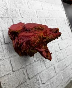 Dekoratif Asılabilir Jaguar Başı 3D Duvar Heykeli Gold Red 20X16 cm