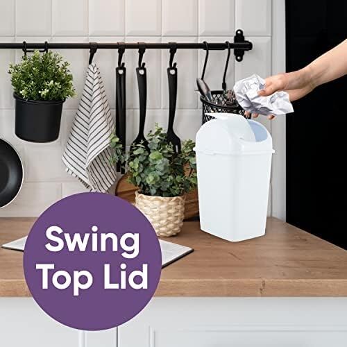 Superio Mini Plastik Çöp Kovası, Salıncak Üst Kapaklı 1,25 Galon Kompakt Küçük Çöp Kovası Taşınabilir Çöp Kovası Tezgah, Masaüstü, Makyaj Vanity, Banyo, Araba, Lavabo Altı, Yurt Için, 5 Litre (Beyaz)