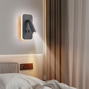 Tuvalu Dekoratif Yatak Başı Lambası CATA13 Watt Gün Işığı Çift Kademeli Baş Ucu Kitap Okuma Lambası LED Aplik Gece Lambası Siyah