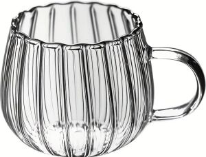 Ateşe Dayanıklı 400 ml Çizgili Borosilikat Cam Kupa Bardak MIT1099