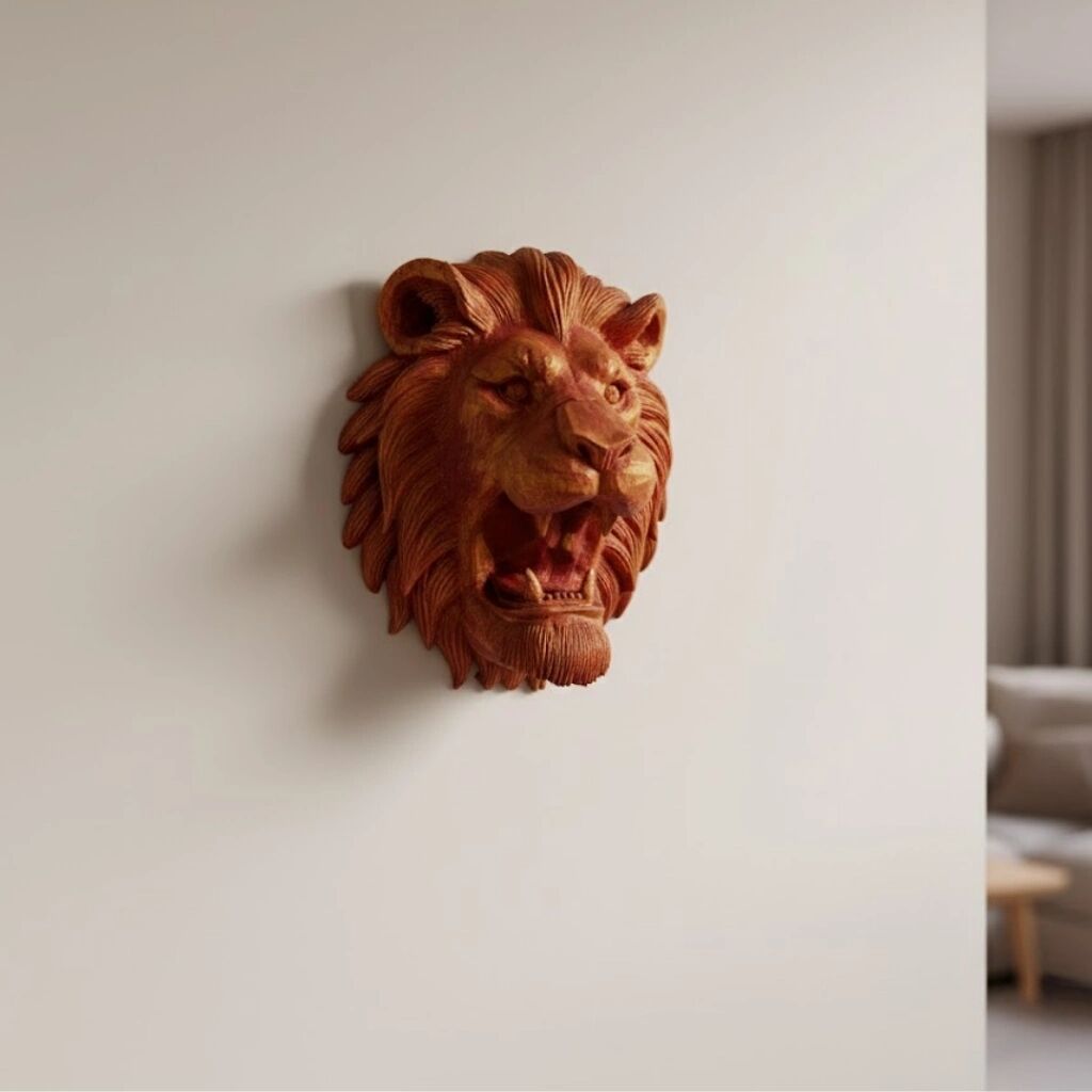 Gold Kırmızı Aslan Duvar Dekoru Asılabilir Hediyelik 3D Heykel 20X21 cm