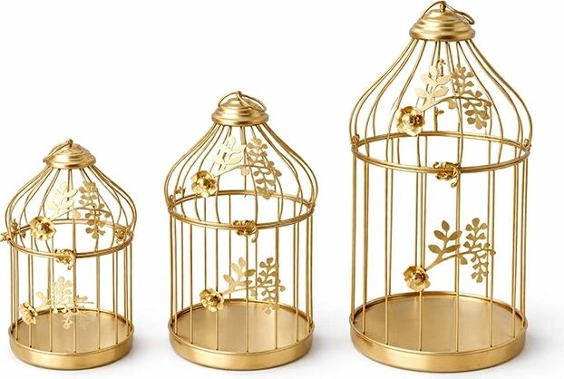 Dekoratif Gold Metal 3'lü Kafes Mumluk Seti