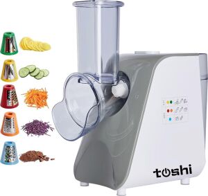 Toshi 5 Başlıklı Elektrikli Çok Fonksiyonlu Sebze ve Meyve Doğrayıcı Rende - Rondo -Gri