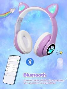 Kedili Patili A Kaliteli Kulaküstü Bluetooth Kulaklık Cat Kadın Kız Yetişkin Mikrofonlu Işıklı Kablosuz Kulaklık + Aux Hediye