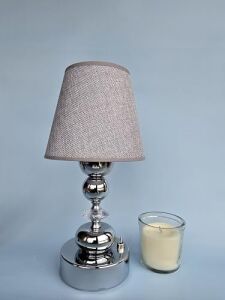 Abajur, Pilli Abajur, Pilli Masa Lambası,piili Gece Lambası, Açık Gri Şapka Krt.yuvarlak Küre Top Krom Ayak