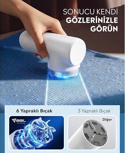 M118 Dijital Göstergeli Şarjlı Tüy Toplayıcı & Kumaş Tüy Alma Makinesi – 6 Başlıklı Bıçak + 1 Yedek Bıçak, Type-C Şarjlı, 3 Kademeli Güç, Kazak, Koltuk ve Yatak Için