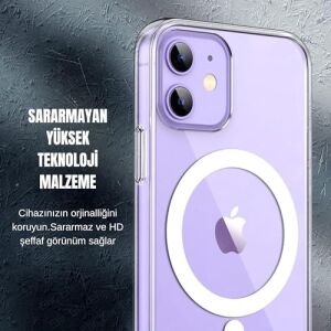 Psr Aksesuar iPhone 12/12 Pro Kılıf Magsafe Uyumlu - Kristal Şeffaf Manyetik Kablosuz Şarj Destekli Kapak, Sararma Yapmaz, Darbe Emici Koruyucu Kılıf