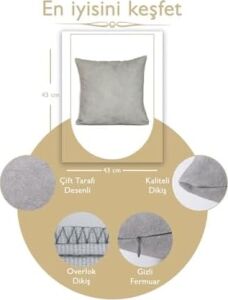 43X43 cm Açık Gri Kırlent Kılıfı Dekoratif Kadifemsi Etnik INTA-701
