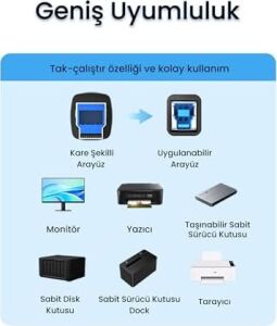 USB A Printer Tarayıcı Yazıcı Data Kablosu 3 Metre