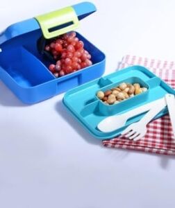 3 Adet Design Kendinden Kaşıklı 5 Bölmeli 2 Katlı Beslenme Kutusu