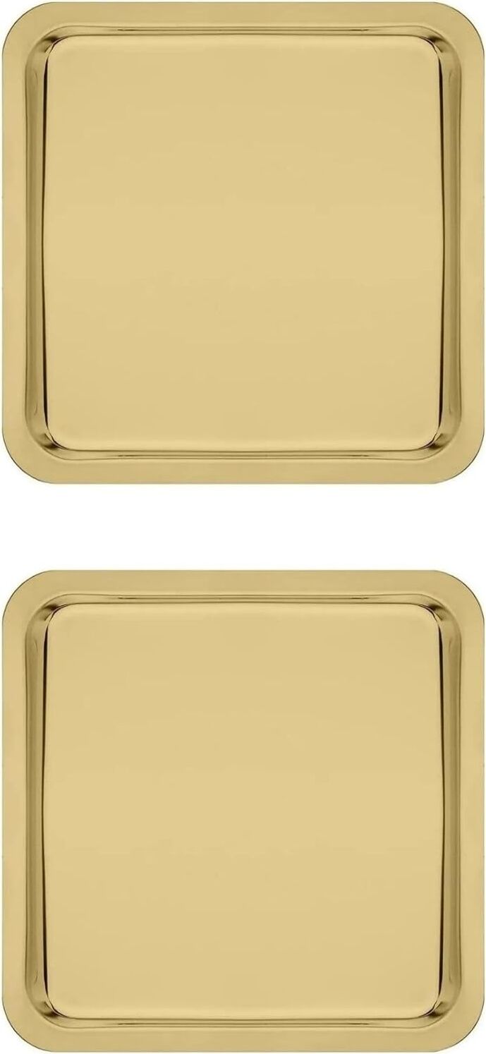 Paslanmaz Çelik Sunum Tepsisi, Gold, 21X21 Cm, Çay Kahve Pasta Tatlı Servisi, 2 Adet