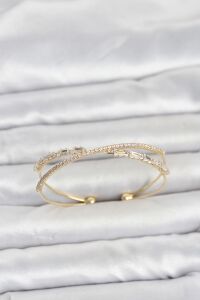 Pirinç Gold Renk Baget Zirkon Taşlı Kadın Bileklik
