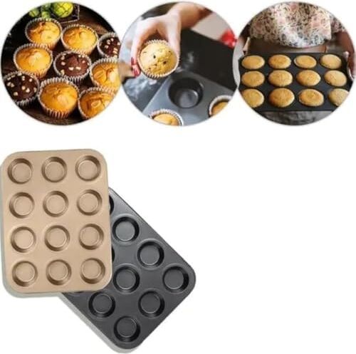 Muffin Kek Kabı ve Cupcake Fırın Tepsisi – Yapışmaz Metal Hamur, 12 Gözlü Muffin Kabı, Cup Cake Pişirme Tepsisi, Fırın Uyumlu Kek Kalıbı Yüksek Sıcaklığa Dayanıklı