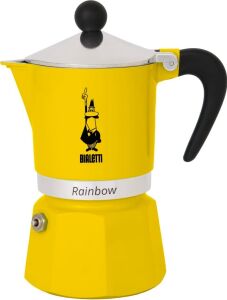 - Rainbow: 6 Cups Ocak Üstü Espresso Pişirici - 250ML - Sarı Renk - Alüminyum Gövde - Patentli Güvenlik Valfi - Tüm Ocak Türleri Için Uygundur (Indüksiyon Hariç)
