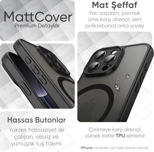 iPhone 13 Için Magsafe ile Uyumlu Mattcover Serisi Arkası Mat Polikarbonat Kenarları Silikon ve Köşeleri Güçlendirilmiş Kamera Korumalı Ince Silikon Kılıf (Manyetik, 13)