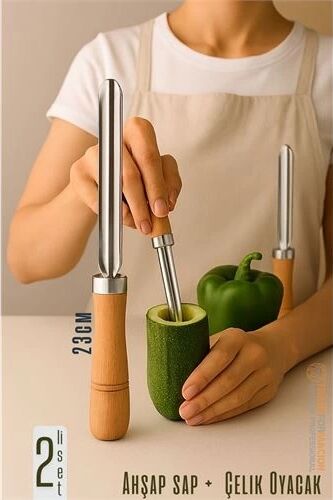 Oyacak - 2 Li Set Dolmalık Kabak ve Biber Patlıcan Oyacağı 304 Paslanmaz Çelik 722022