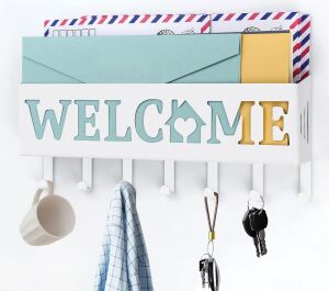 Welcome Temalı Raflı Anahtarlık Askısı (Beyaz)