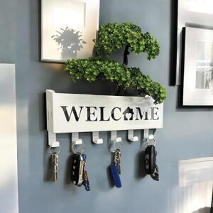 Welcome Temalı Raflı Anahtarlık Askısı (Beyaz)