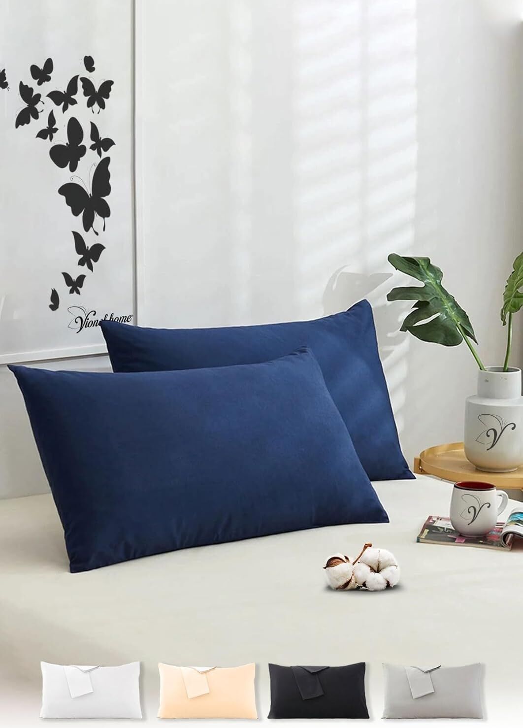 Vionel Home Pamuklu 2'li Kapaklı Yastık Kılıfı 50X70 cm - Yumuşak ve Nefes Alabilir (Gece Mavisi)