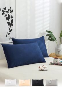 Vionel Home Pamuklu 2'li Kapaklı Yastık Kılıfı 50X70 cm - Yumuşak ve Nefes Alabilir (Gece Mavisi)