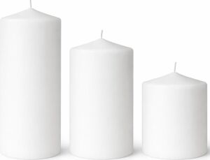 3’lü Silindir Blok Mum Seti, Beyaz Dekoratif Sütun Mumlar, Içten Yanan Fitil, 7 cm Çap, 7,10,15 cm Yükseklik, Ev Dekorasyonu, Masa ve Özel Gün Süsleme Mum Seti