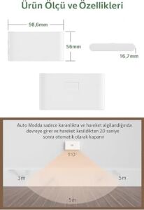 2 Adet Beril Iki Yönlü Sensörlü Şarjlı LED Aplik, 5W 2700K Sıcak Işık, Dc 5V, 110° Hareket Algılama, 3-5m Sensör Mesafesi, 20 Saat Sabit Işık Süresi, Otomatik/manuel Modlu – Abs Gövde