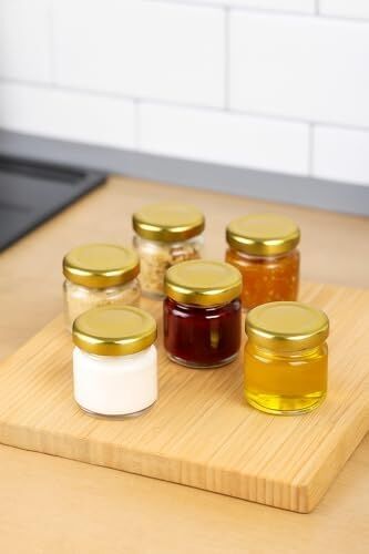 6 Adet 40 ml Gold Metal Kapaklı Şeffaf Numune Mama Ek Gıda Şekerleme Reçellik Küçük Cam Kavanoz