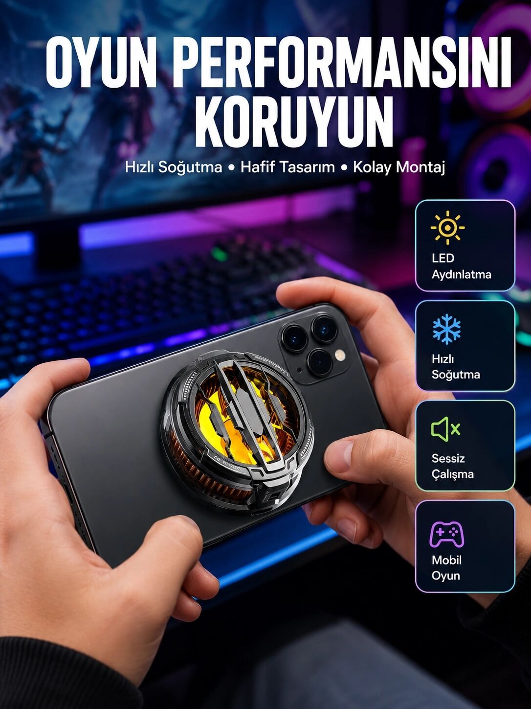 Rgb Işıklı Sessiz Fanlı Telefon Soğutucu