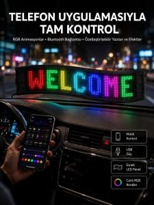 Matrix LED Cama Yapışan Telefon Kontrollü Panel Dijital Ekran Kumandalı
