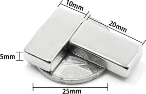 50 Adet 20X10X5 mm Neodyum Magnet N35 Güçlü Mıknatıs Köşeli ve Dayanıklı Nikel Kaplama