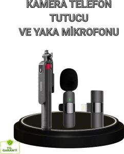 Vlog ve Canlı Yayın Için Çift Yaka Mikrofonu ve Tripodlu Selfie Çubuğu Seti