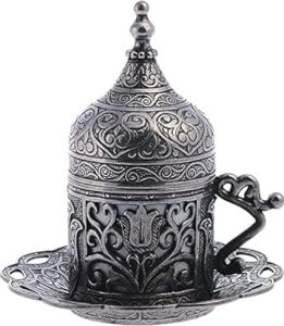 (1 Adet Türk Yunan Arap Kahvesi Espresso Fincanı Tabağı (Lale) (Siyah)