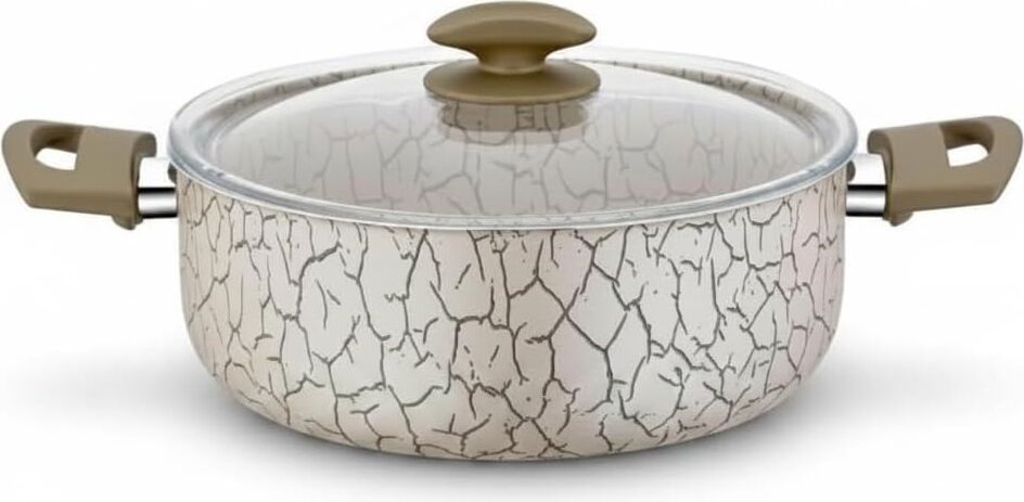 Magma Derin Tencere - 22CM-24CM Seçenekli - Iç Dış Beyaz ve Bronz Detaylı Yanmaz Yapışmaz Cam Kapaklı Çorba ve Yemek Tenceresi