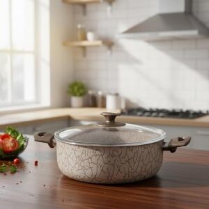 Magma Derin Tencere - 22CM-24CM Seçenekli - Iç Dış Beyaz ve Bronz Detaylı Yanmaz Yapışmaz Cam Kapaklı Çorba ve Yemek Tenceresi