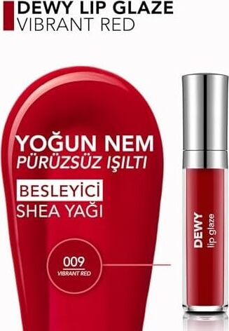 Dewy Lip Glaze Parlak & Dolgun Görünüm Veren Yapışmayan Dudak Parlatıcısı 009 Vıbrant Red