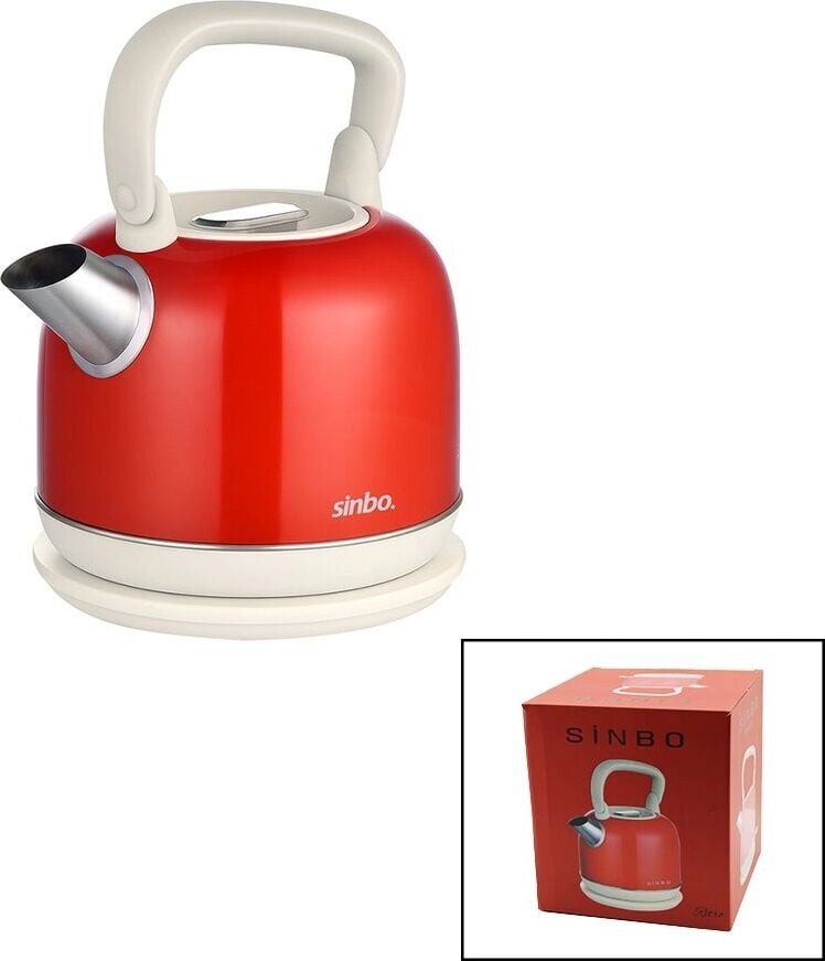 Sinbo Demlik Kettle Su Isıtıcı - Kırmızı - 2.2 Litre - Çelik - Retro Görünüm