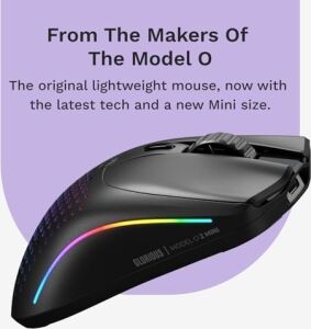 Glorious Model O 2 Mini Kablosuz Siyah Oyuncu Faresi: 57 Gram, 210 Saate Kadar Pil Ömrü, Çifte Kablosuz 2.4 Ghz ve Bluetooth 5.2, 26K Optik Sensör, 80 Milyon Tıklama, 6 Programlanabilir Düğme,