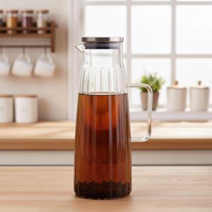 Metal Kapaklı Borosilikat Cam Yağdanlık ve Sürahi | 1000ML (11X26CM) Çok Amaçlı Içecek ve Sıvı Gıda Saklama