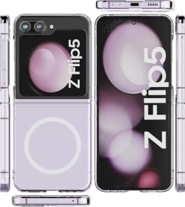 Psr Aksesuar  Galaxy Z Flip 5 Için Şeffaf Koruyucu Kılıf, Magsafe Uyumlu, Kablosuz Şarj Destekli, Darbe Emici Silikon Telefon Kılıfı